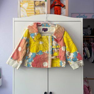 Tracy Feith Colorful Floral Print Moto Gold Buckle Jacket Women size large